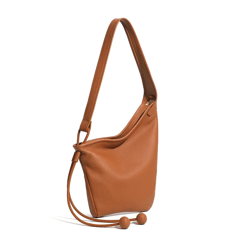 Genuine Leather Women's Shoulder Tote – Luxury Shopping Bag with Slit Pocket for All Seasons