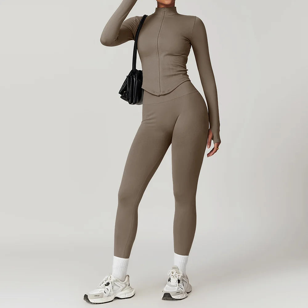 Women's 2/3/4-Piece Seamless Yoga Set | Long Sleeve Tracksuit Sports Bra Gym Leggings Activewear