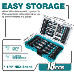 16/18 Pcs Magnetic & Deep Nut Driver Set – SAE & Metric Impact Nut Driver Kit with 1/4" Hex Shank for Drill & Impact Driver