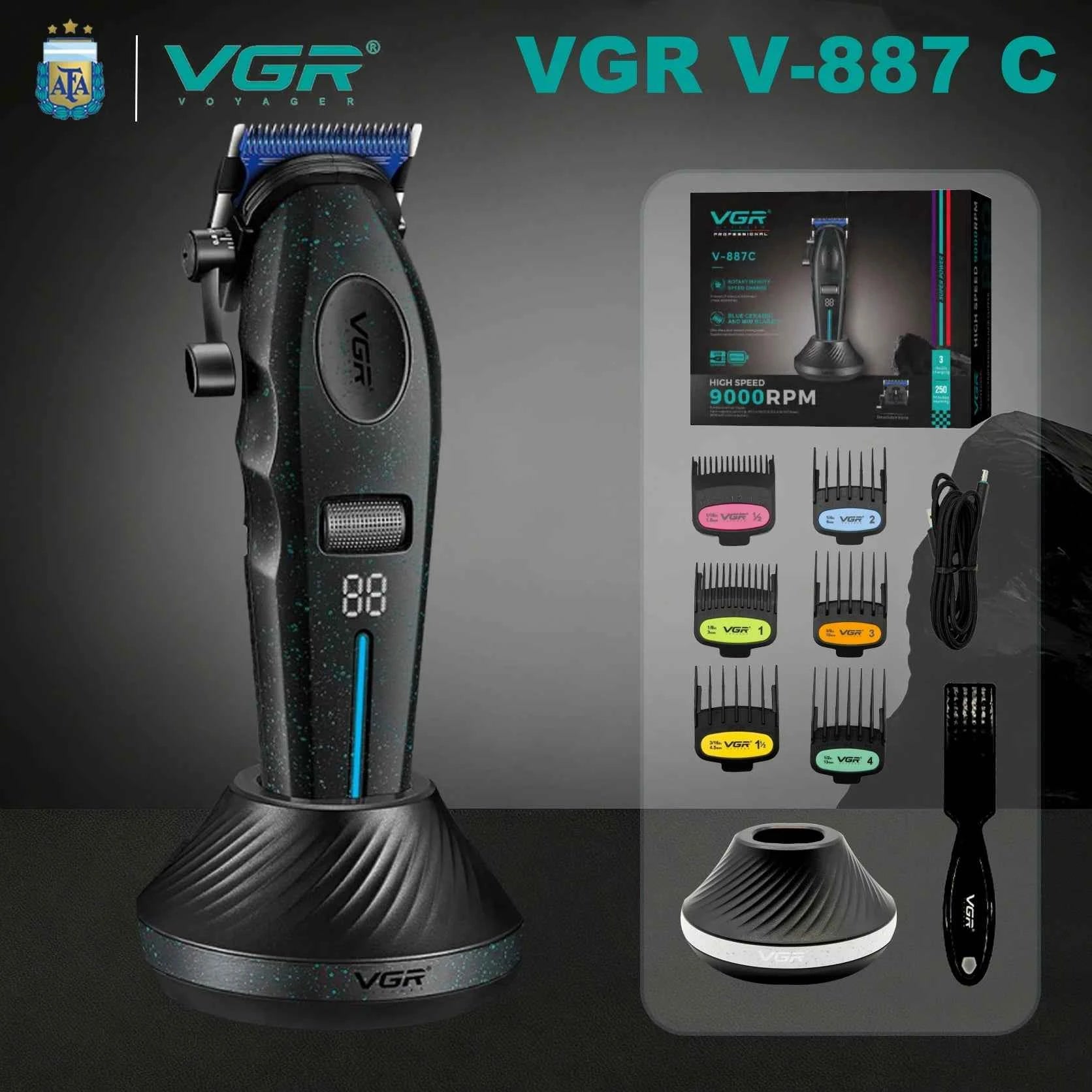 Professional 9000 RPM Master Clipper – Blue Zirconia Ceramic Blade System with 6 Speed Rolling Control & Charging Dock