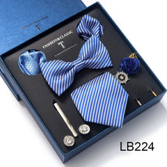 Complete Silk Tie Set for Men — Bow Tie, Necktie, Pocket Square & Accessories