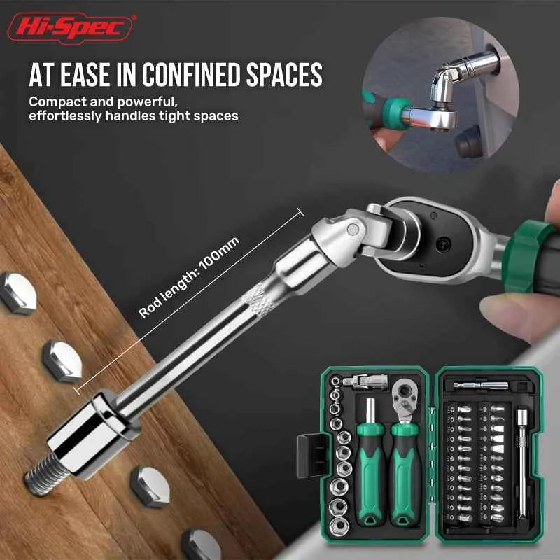 40-in-1 Ratchet Socket Bit Set 1/4" Drive – Cr-V Steel, Quick-Release, Phillips & Slotted for Repair