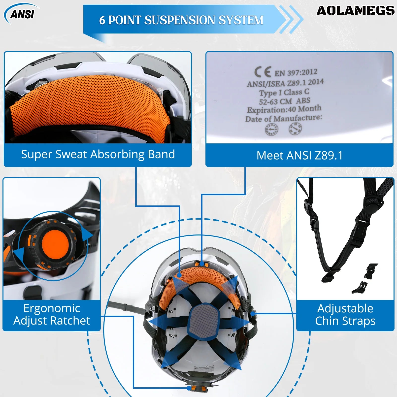 Construction safety helmet with head lamp and mounted earmuffs – image 6