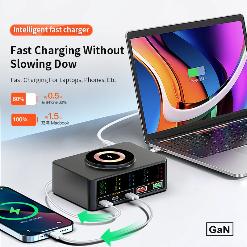 220W GaN USB-C Desktop Charging Station | QC3.0 140W Fast Charger for iPhone MacBook Air Laptop
