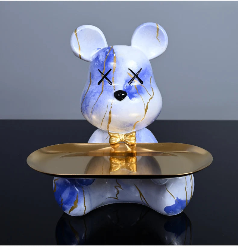Colorful Bear Resin Figurine with Tray by Snagg A Sculpture