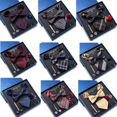 Complete Silk Tie Set for Men — Bow Tie, Necktie, Pocket Square & Accessories