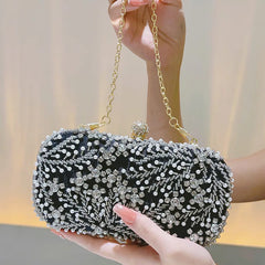 Handmade Crystal Pearl Flower Evening Clutch