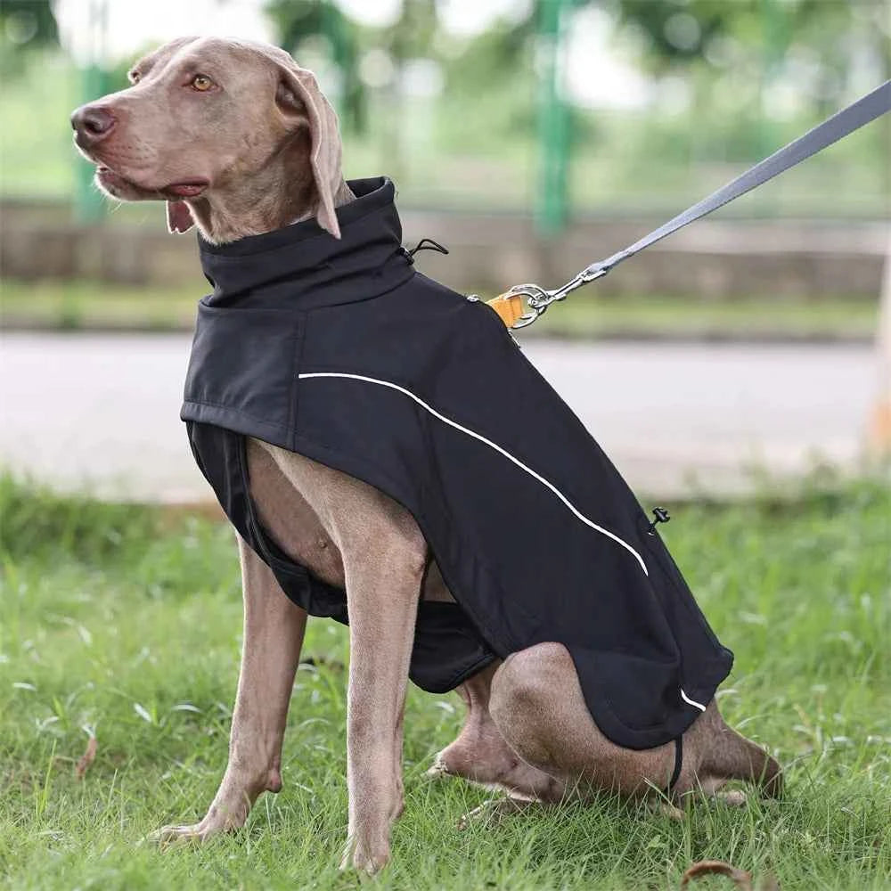 Soft-Shell Waterproof Dog Jacket for Large Dogs – Fleece-Lined Flexible Chest Safety Reflective Outdoor Coat