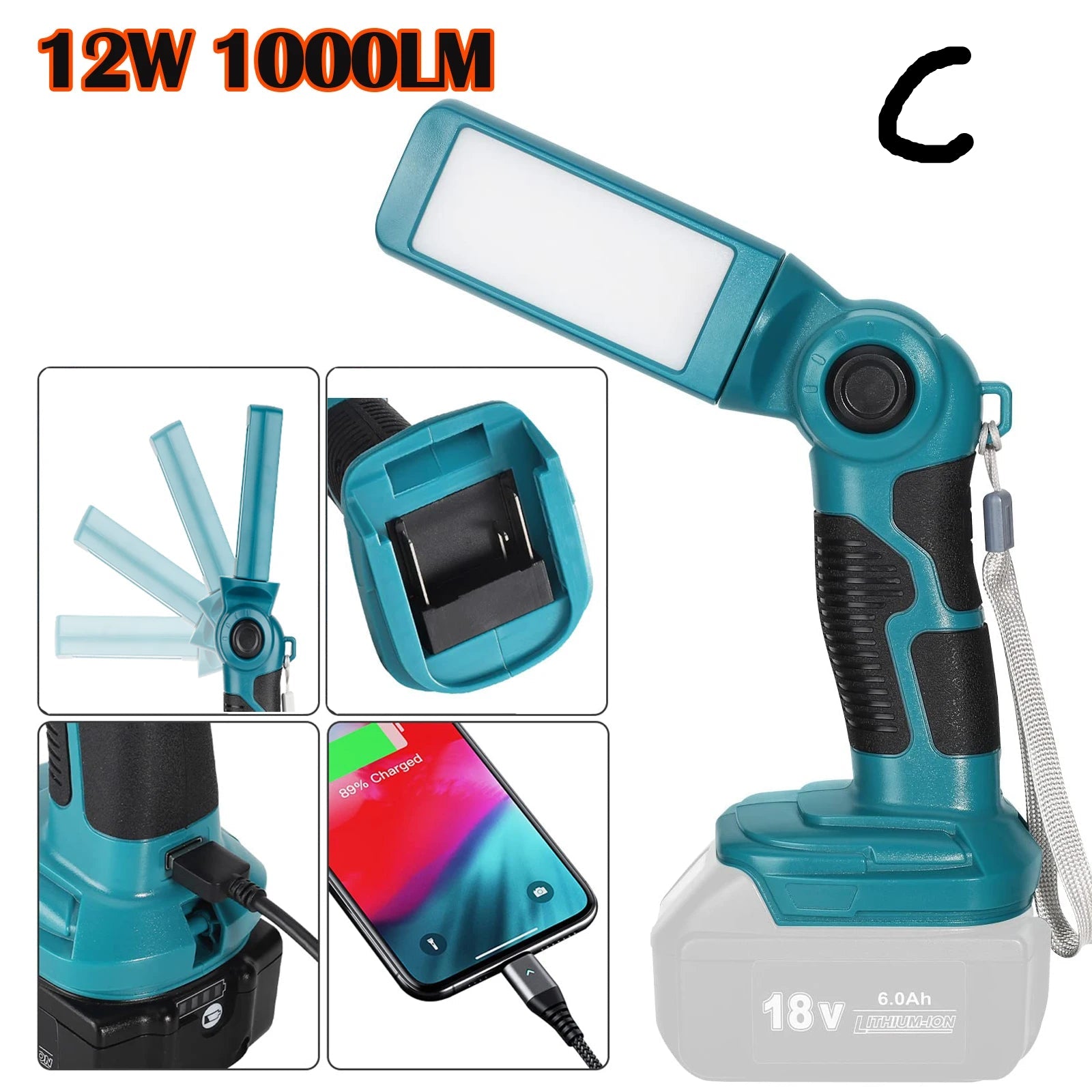 Cordless LED Work Light Compatible With Makita 18V LXT Battery - C - Spotlight