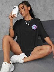 Women's Smile Face Print T-Shirt | Street Casual All-Match Soft Hip Hop Breathable Fashion Tee