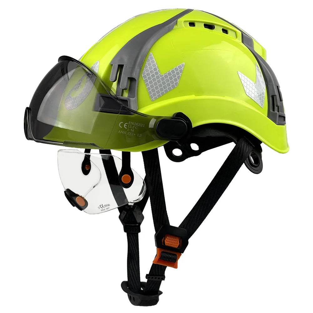 Vented construction safety helmet with double visors and reflective stickers – image 10