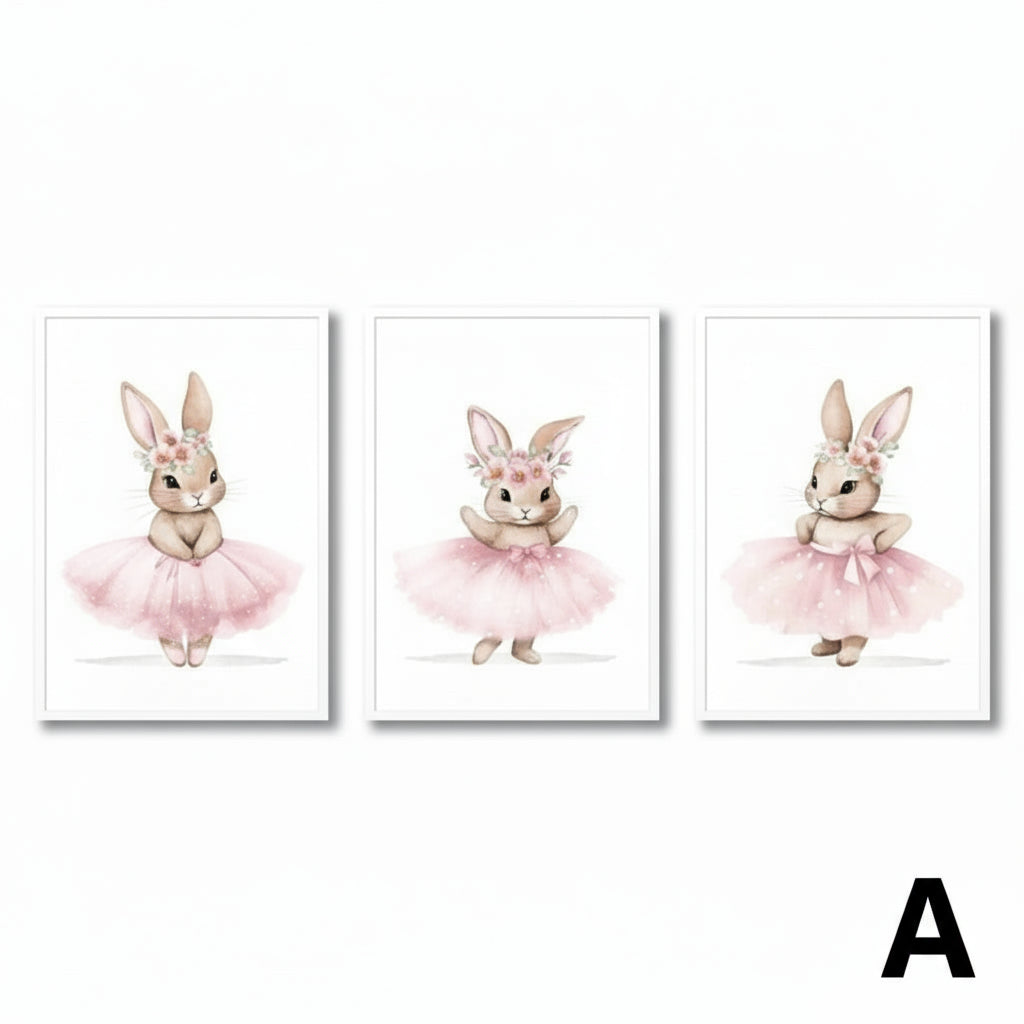 3pcs Ballerina Bunny Canvas Prints by Snagg A Print