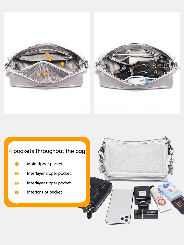 Soft Leather Acrylic Chain Handbag – Luxury Small Top-Handle Underarm & Crossbody Shoulder Bag for Women
