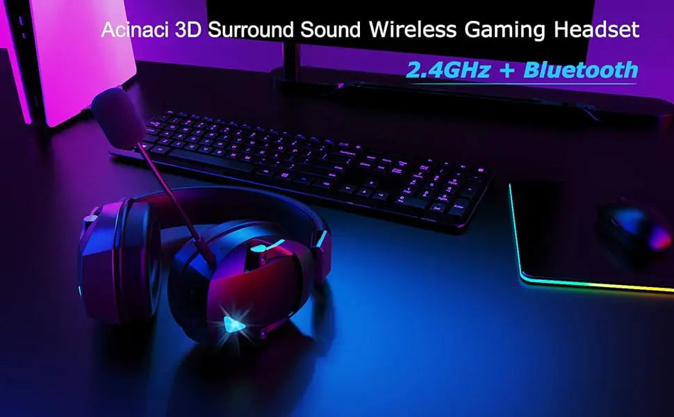 Wireless Gaming Headset with Detachable Noise Cancelling Microphone,2.4G Bluetooth-USB-3.5mm Wired Jack 3 Modes