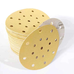Gold 6-Inch 17-Hole Sanding Discs 150mm | Dry Flocking Round Sandpaper 80–500 Grit for Car Putty Wood