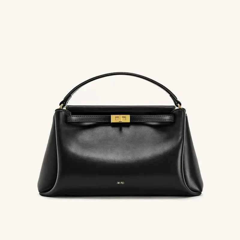 French-Style Snap Closure Women's Crossbody Bag – Small Exclusive High-End Genuine Leather Shoulder Bag