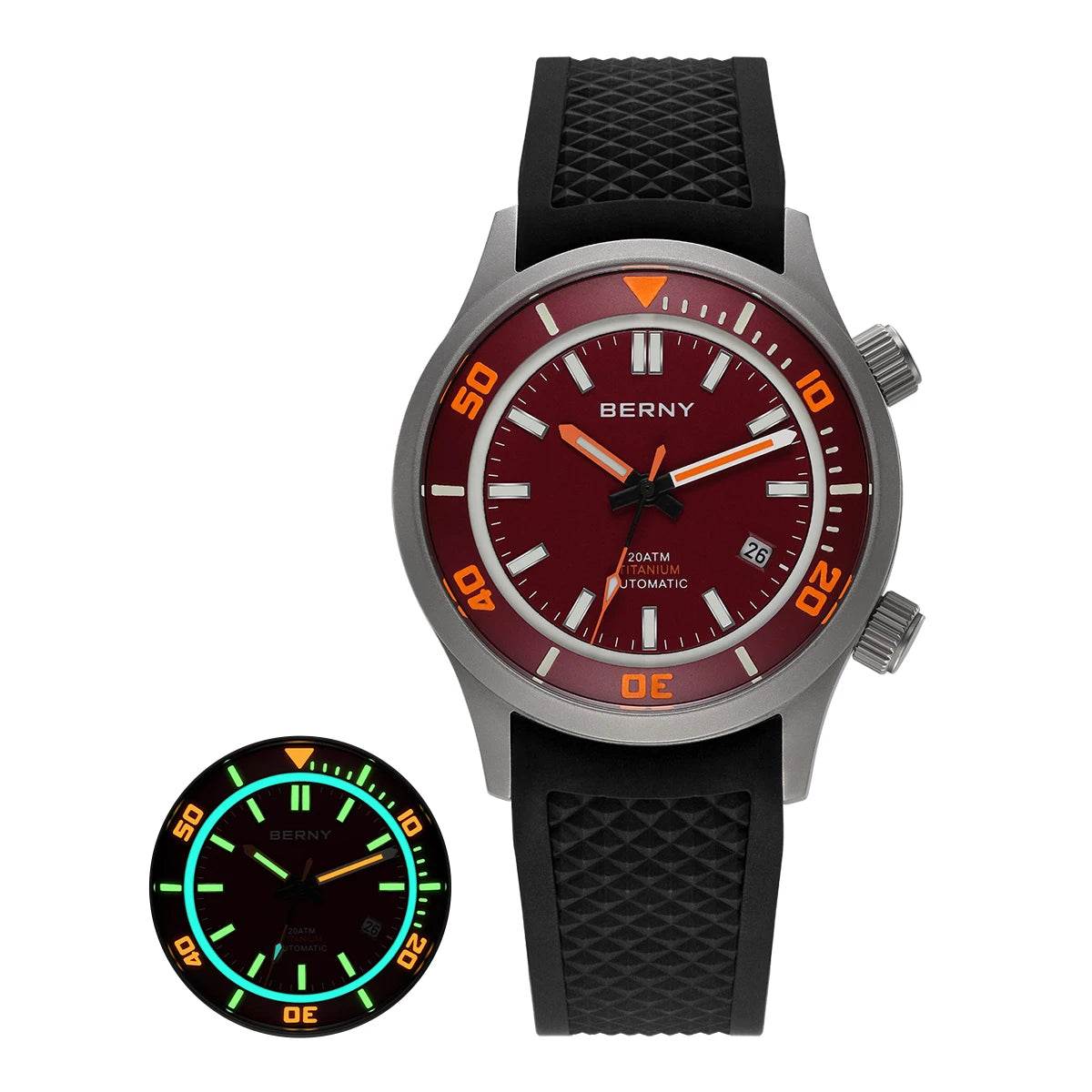 BERNY Titanium Diver’s Watch – Miyota 8215 | 200M (Silicone Strap) - SnaggIt