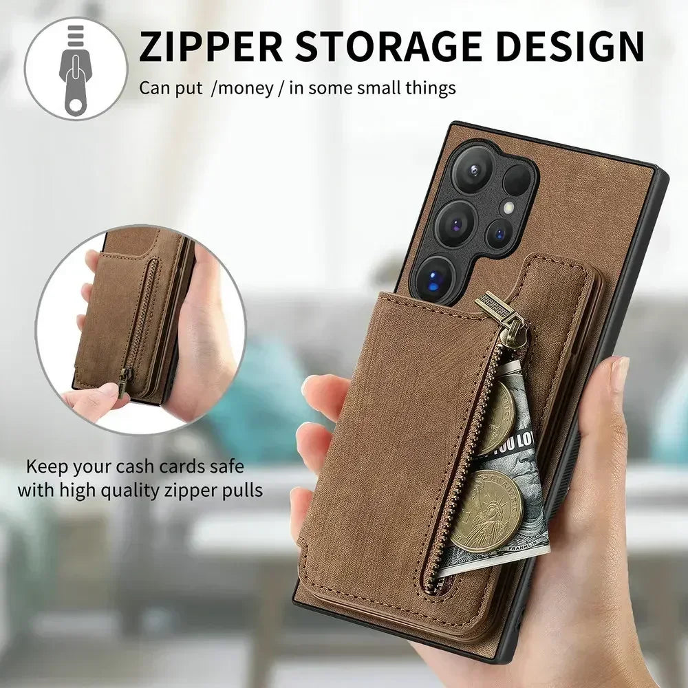 Zipper Leather Magnetic Wallet Case – Samsung Galaxy S25 Series - Phone Cases & Covers