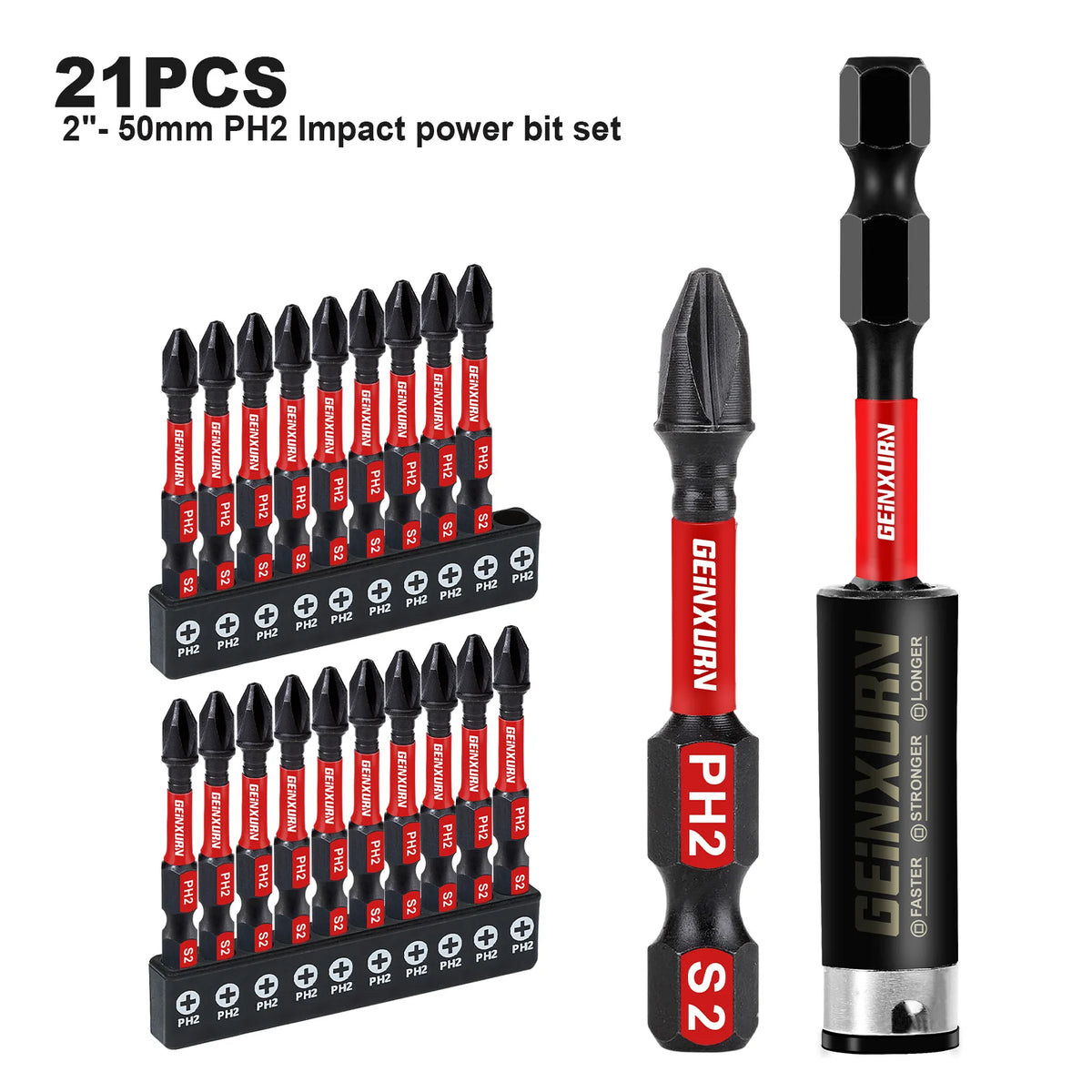 2" Impact Magnetic #2 Phillips Screwdriver Bit Set – S2 Alloy Steel