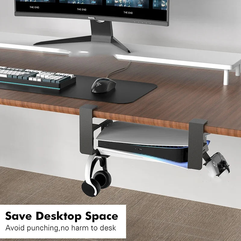 Under Desk PS5 Mount Stand with Game Controller and Headphone Organizer Bracket by Snagg A PS Stand