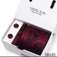 Solid Colour Necktie with Matching Handkerchief & Cufflinks - SB245 - Others In Fashion