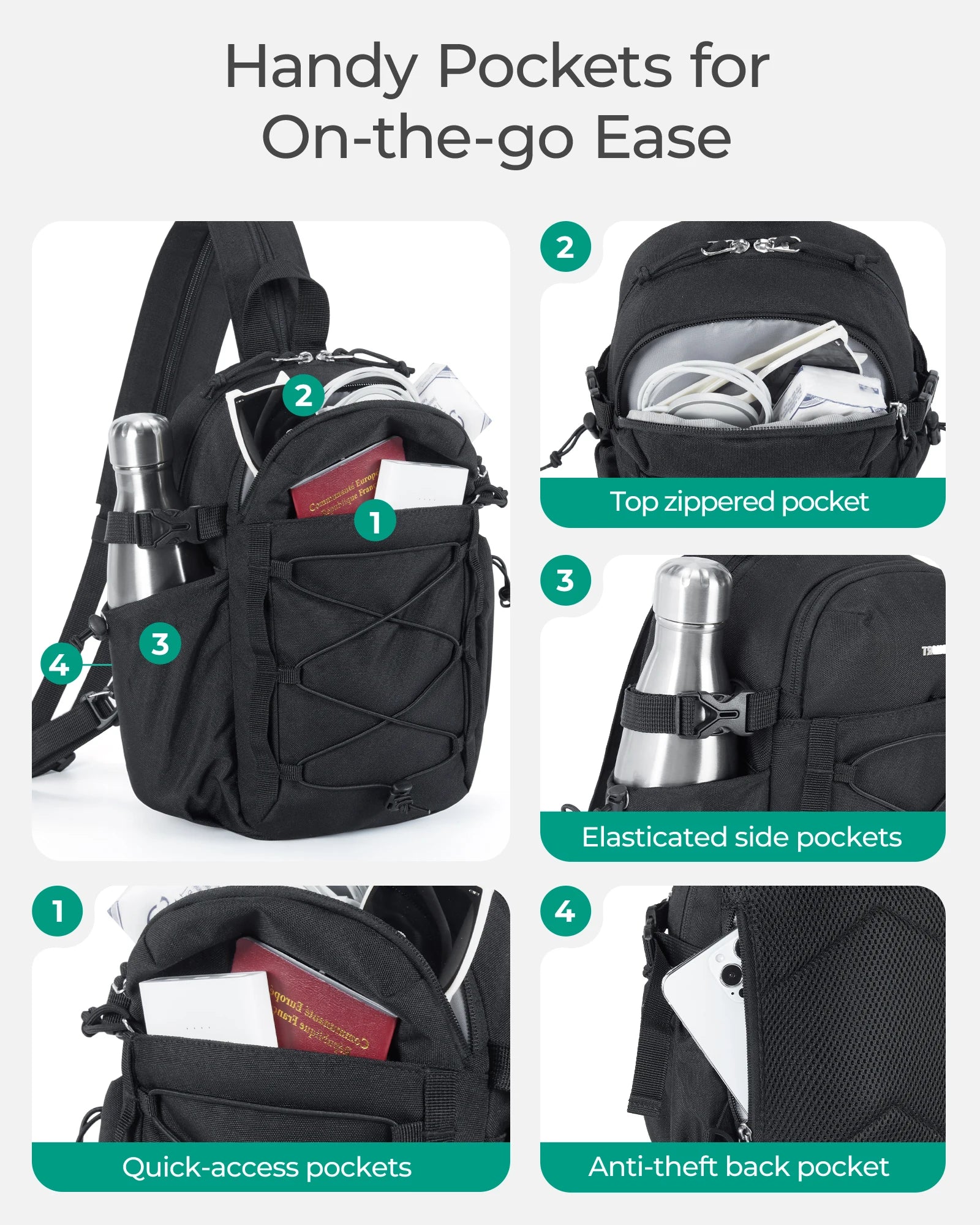 3-in-1 Sling Crossbody Backpack – Small Casual Travel & Sport Chest Shoulder Daypack (Below 20L)