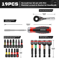 9 Pcs Ratcheting Screwdriver Set – Mini Ratchet Wrench with Magnetic Impact Bits & Nut Driver