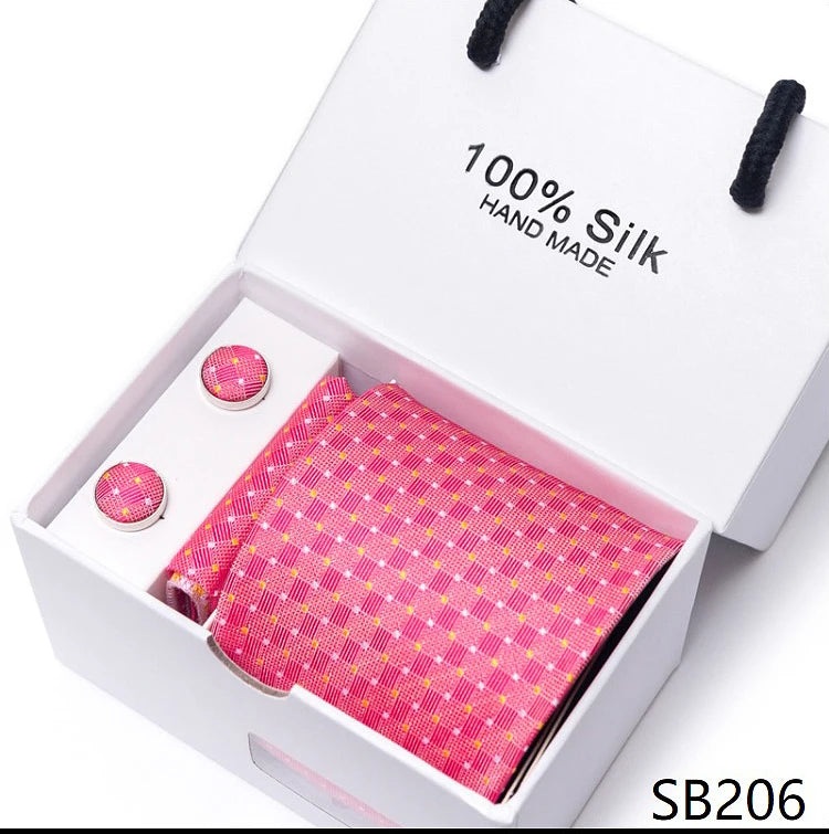 Solid Colour Necktie with Matching Handkerchief & Cufflinks - SB206 - Others In Fashion