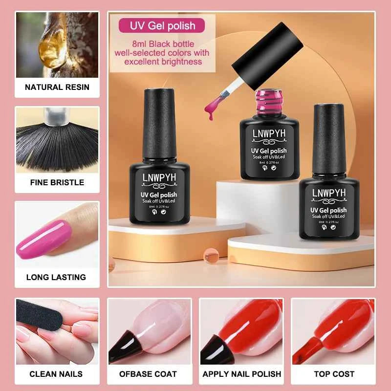 Professional 26 Color High-Pigment Gel Collection – Complete Semi-Permanent Varnish System with Base & Top Coat