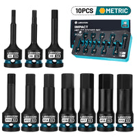 10 Pcs 1/2" Drive Impact Hex Bit Socket Set – High Torque Metric Sockets with XPE Storage for Automotive & Machinery Repair