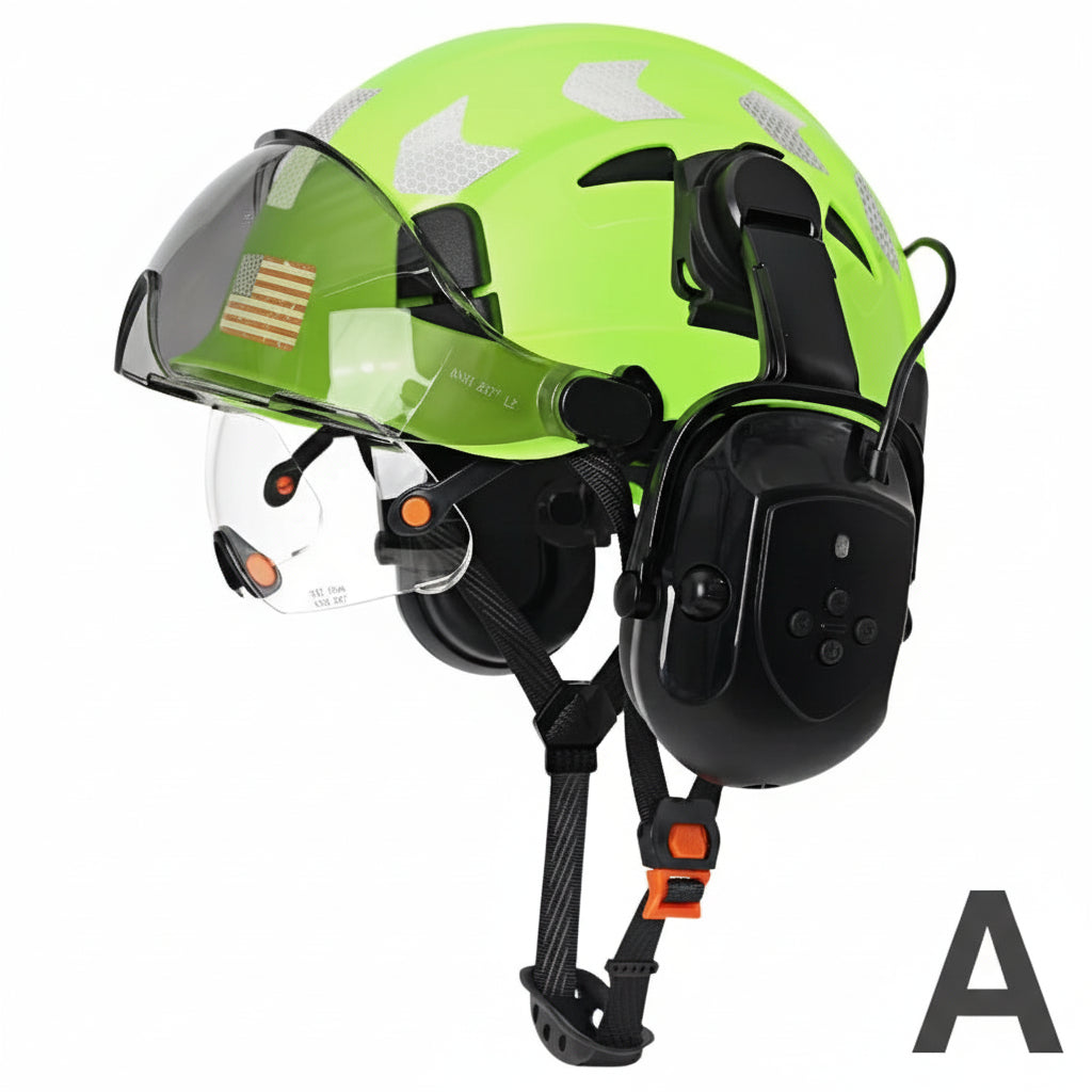 Safety Helmet With Bluetooth Earmuffs Double Visors Reflective Stickers by Snagg A Safety Helmet