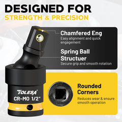 3 Piece Impact Universal Socket Swivel Joint Set (1/4", 3/8", 1/2")