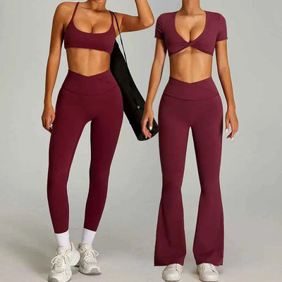 Women's 2-Piece Short Sleeve Yoga Suit | Quick-Dry Gym Tracksuit Running Workout Sports Set