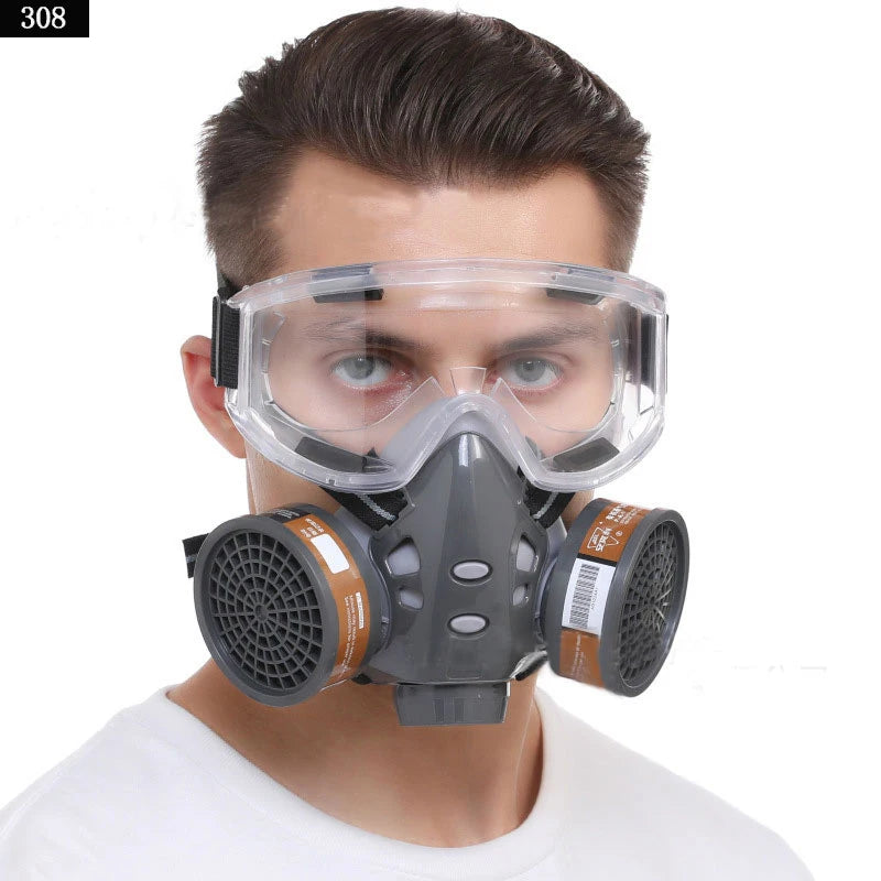 Gas Mask Respirator Set with Dual Charcoal Filters & Anti-Fog Glasses by Snagg A Face Mask