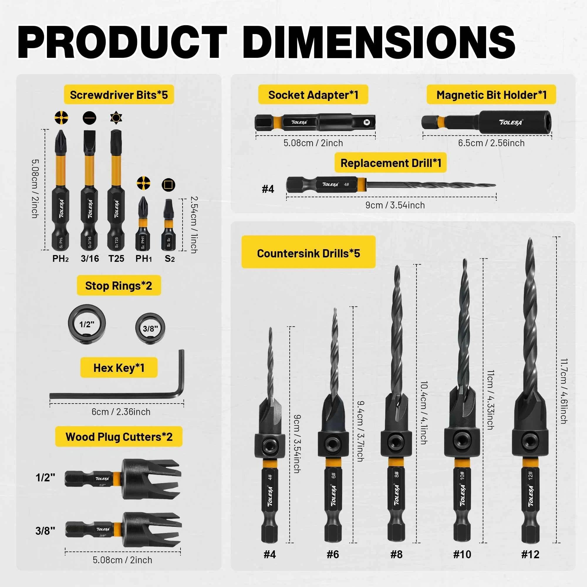 18 Piece Professional Countersink Drill Bit Set & Tapered Woodworking Kit