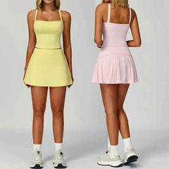 Women's 2-Piece Yoga Set | Sports Bra & High Waist Short Skirt Sleeveless Gym Fitness Tracksuit