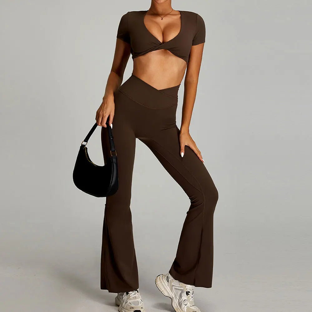 Women's 2-Piece Short Sleeve Yoga Suit | Quick-Dry Gym Tracksuit Running Workout Sports Set