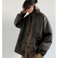 Oversized Vintage Distressed PU Leather Jacket by Snagg A Jacket