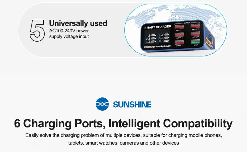 SS-304Q 6 port Usb Digital Display Fast Charge by Snagg A Charging Station