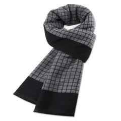 Men’s Luxury Wool Scarf — Cashmere Silk Blend Winter Plaid Shawl