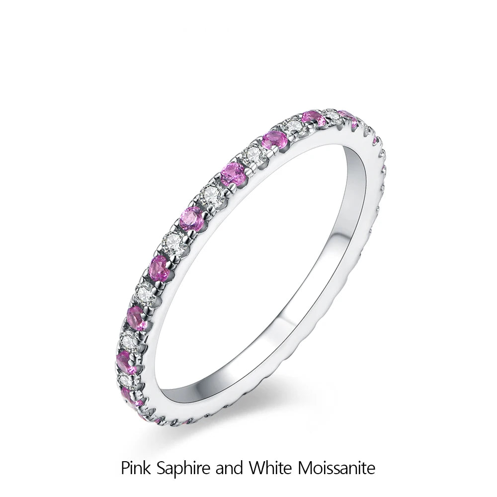 Round Moissanite & Sapphire Stackable Wedding Band