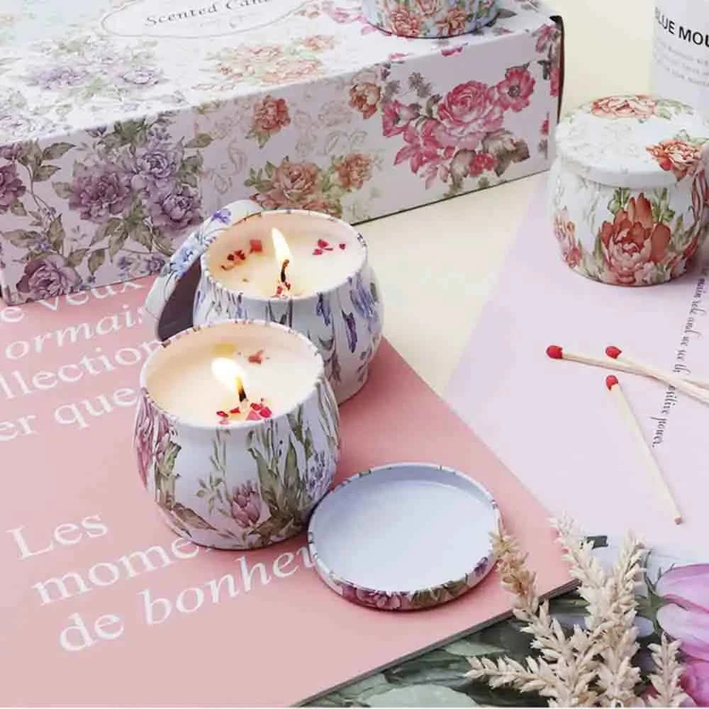 6Pcs Of Tin Can Candle Set Soy Wax