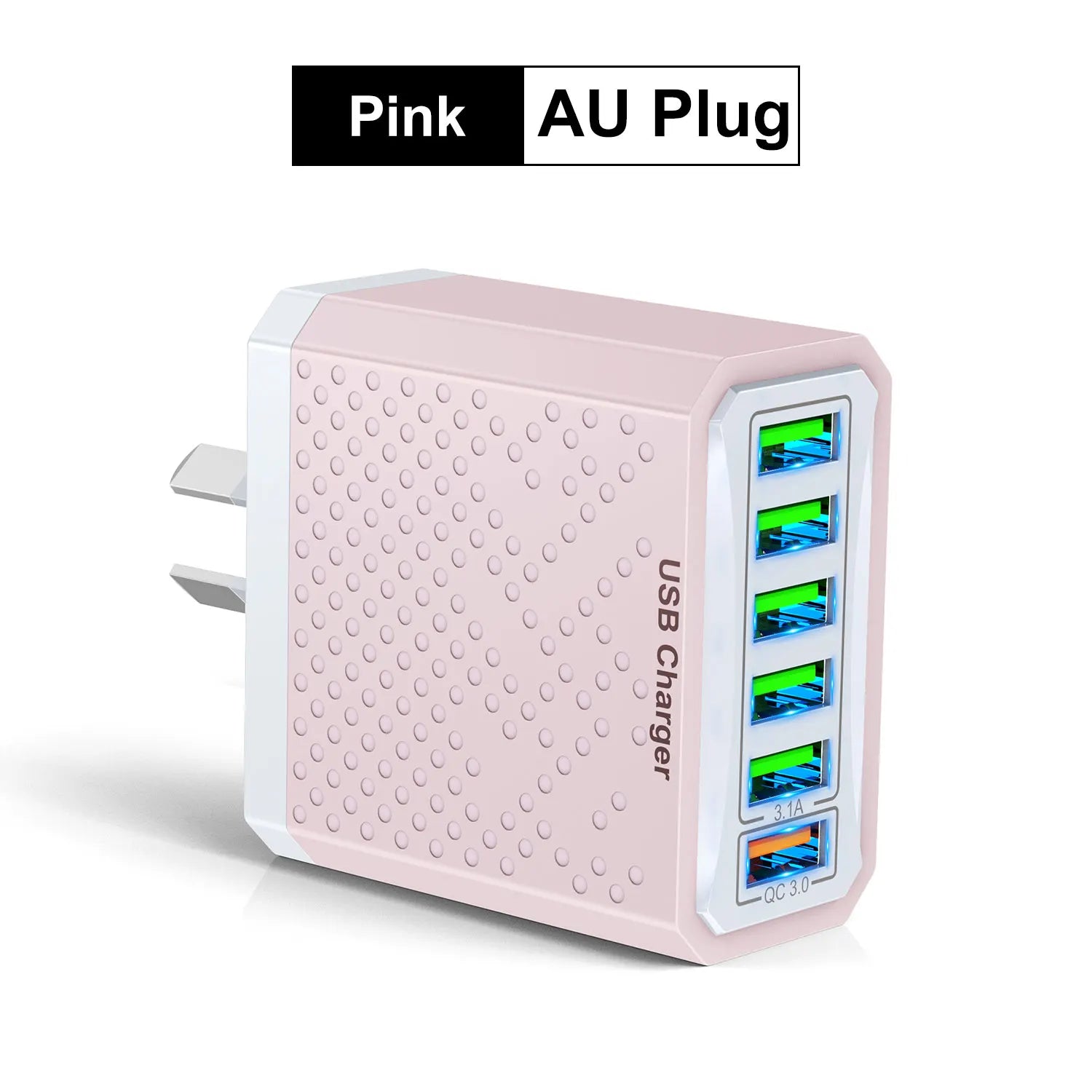 3.1A Pink USB Fast Charger 6 IN 1 AU Plug by Snagg An Adapter