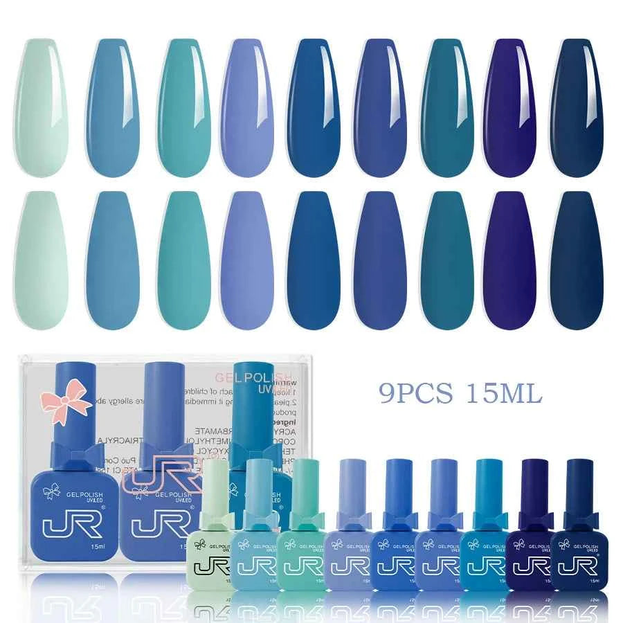 9pcs 15ml gel nail polish set Including Red Pink Nude - 10 Variants