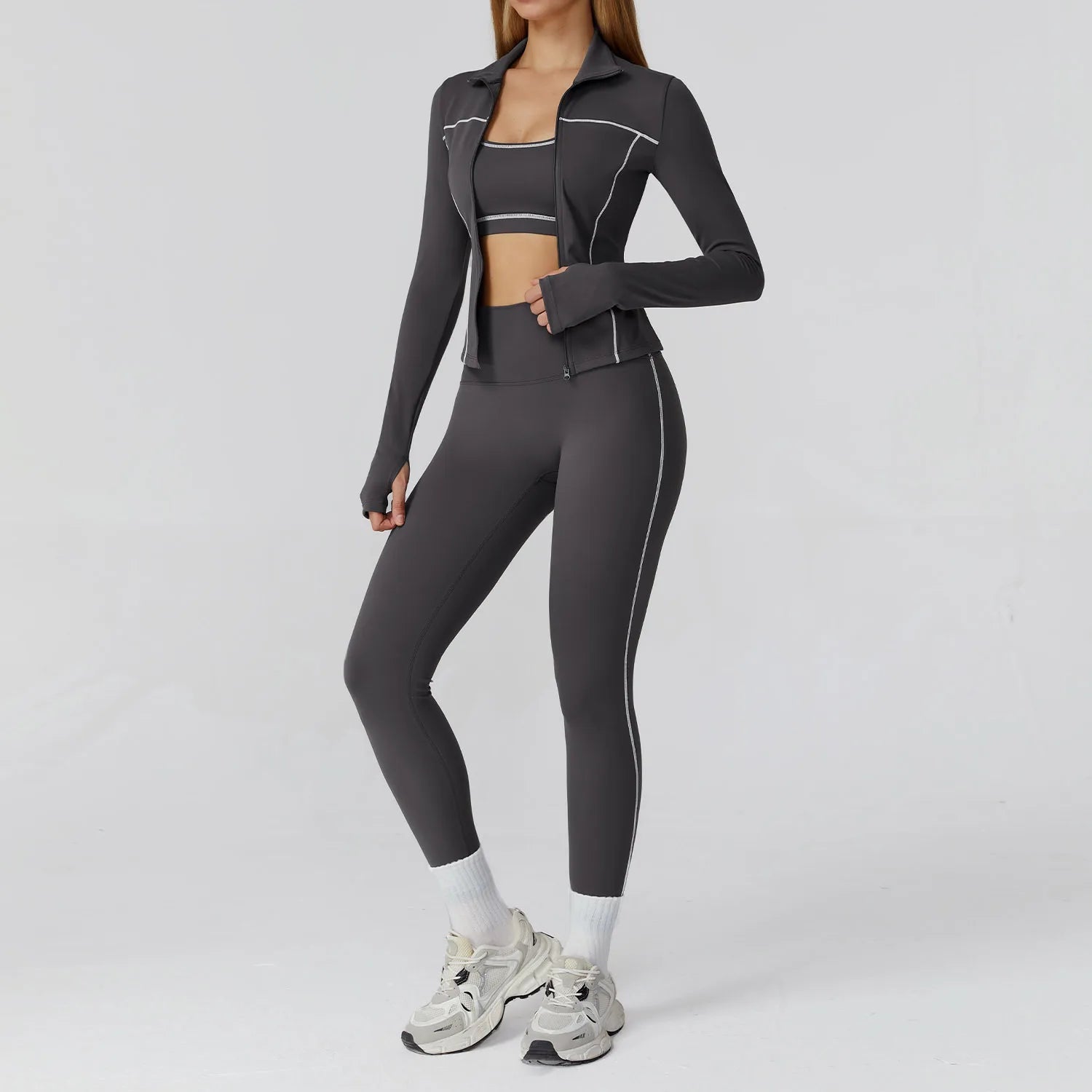 Women's 2/3-Piece Yoga Clothes Set | High Waist Leggings Running Bra Workout Tracksuit Gym Outfits