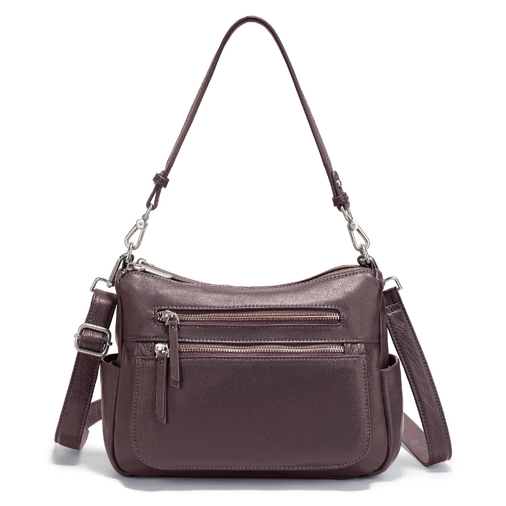 Cowhide Leather Multi-Pocket Crossbody Handbag – Fashion Shoulder & Commuter Shopper Bag for Women