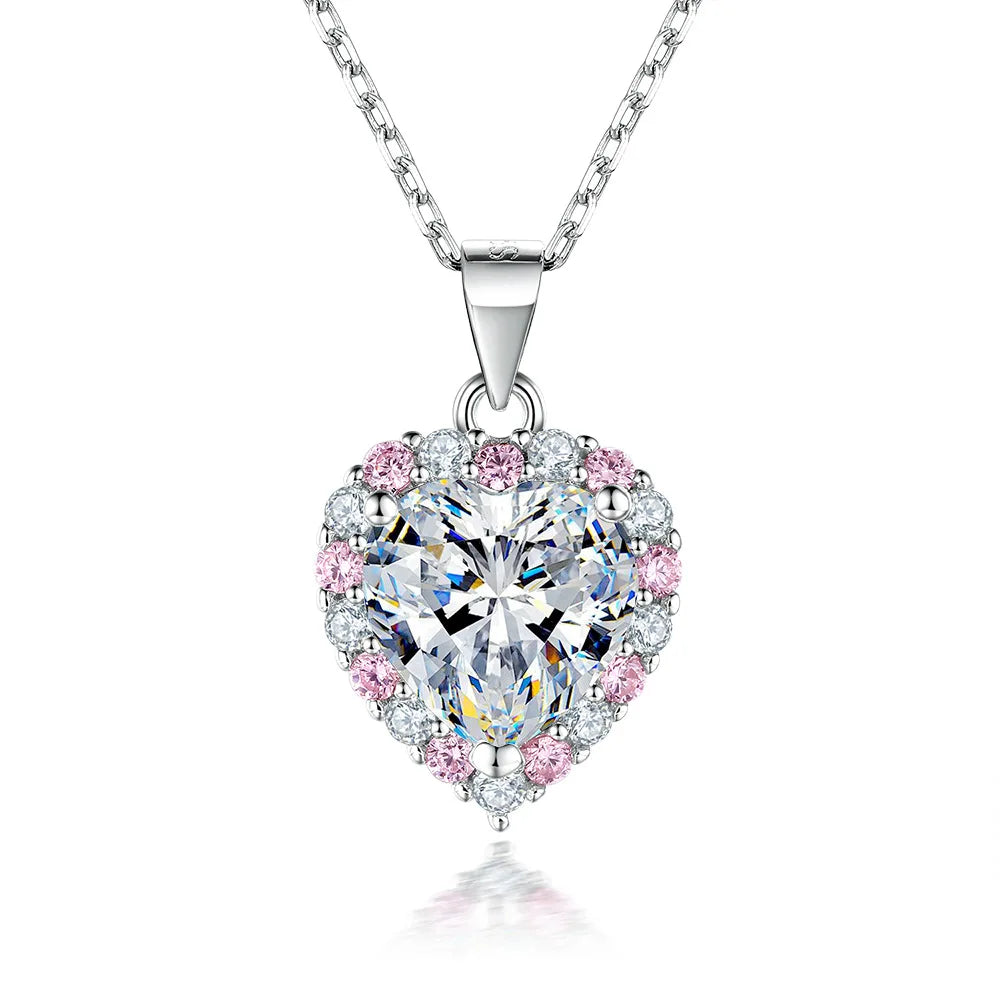 FIRERING Pink Heart Moissanite Necklace Earring Set 2ct GRA Certificate Passed Diamond Test Women Jewelry Gift S925