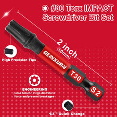 2" Impact Magnetic T30 Torx Screwdriver Bit Set – S2 Alloy Steel