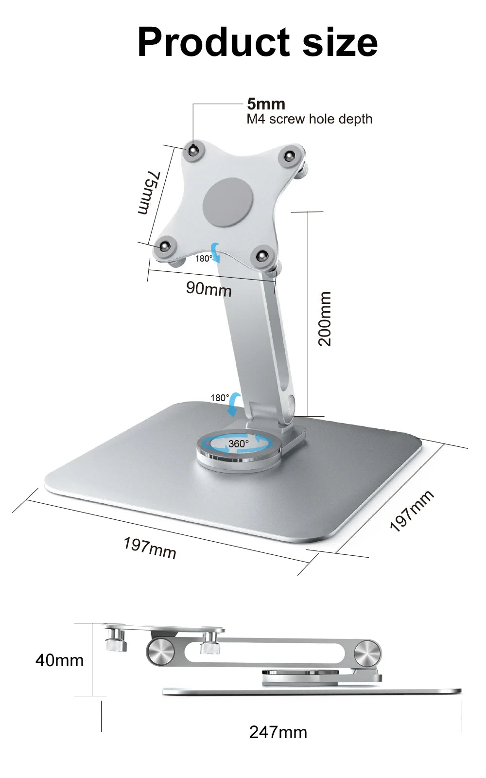 Portable Tablet Stand Aluminum 360 ° Rotation by Snagg A Tablet Holder
