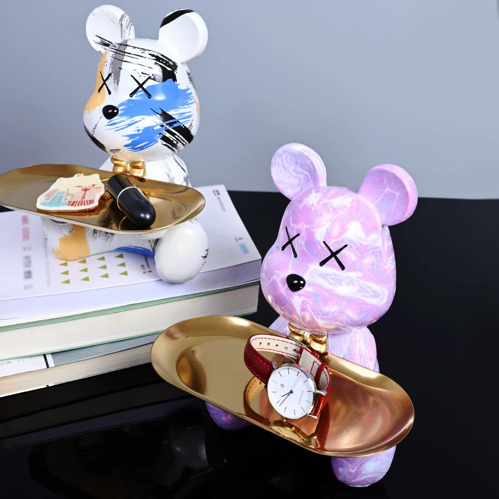 Colorful Bear Resin Figurine with Tray by Snagg A Sculpture